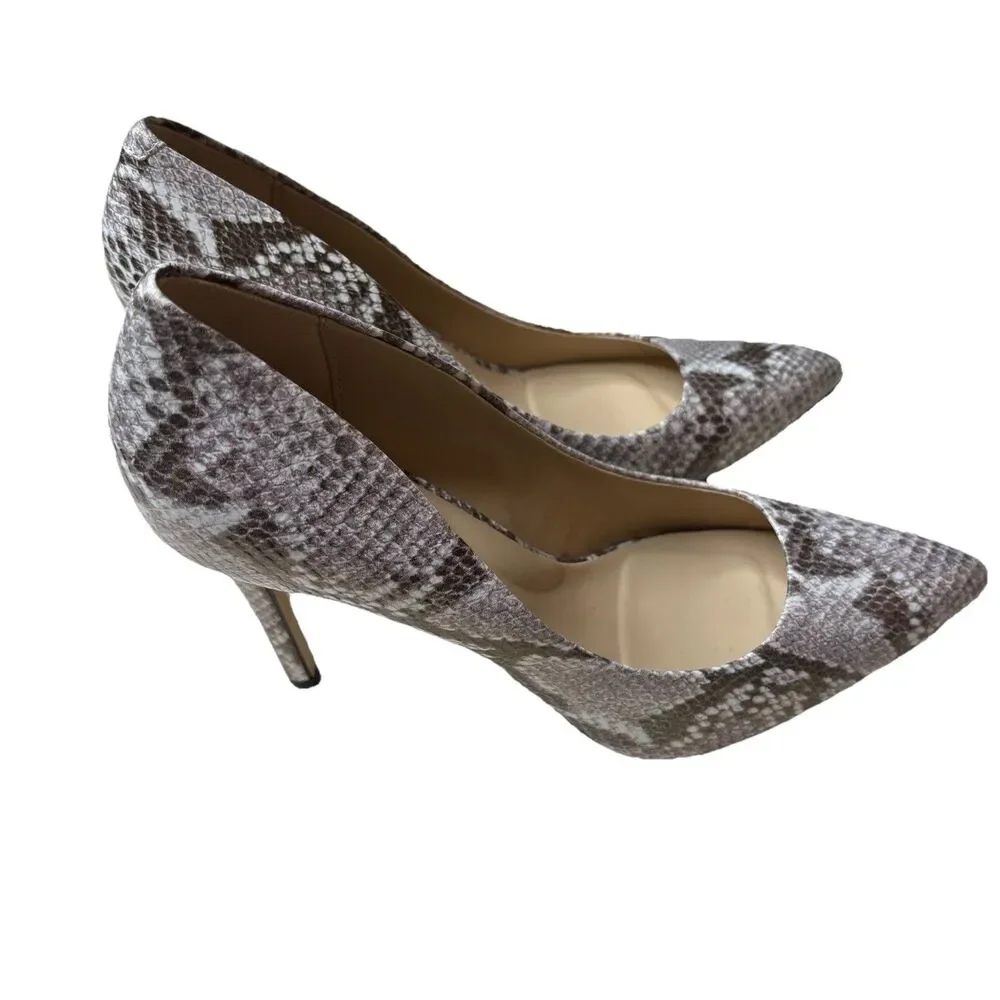 Saks Fifth Avenue Cady Cream Snake Black Multi Print Leather Heels Pumps Size 8M